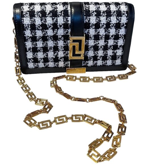 Versace Greca Goddess Fabric/Leather Wallet on Chain, Gold-toned, 1007220 - Picture 1 of 16
